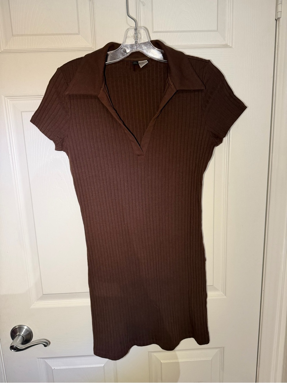 H&M Chocolate Brown Ribbed Polo Mini Dress - Picture 2 of 3